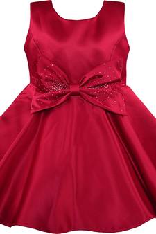 Red satin stitched Short Sleeve   dress