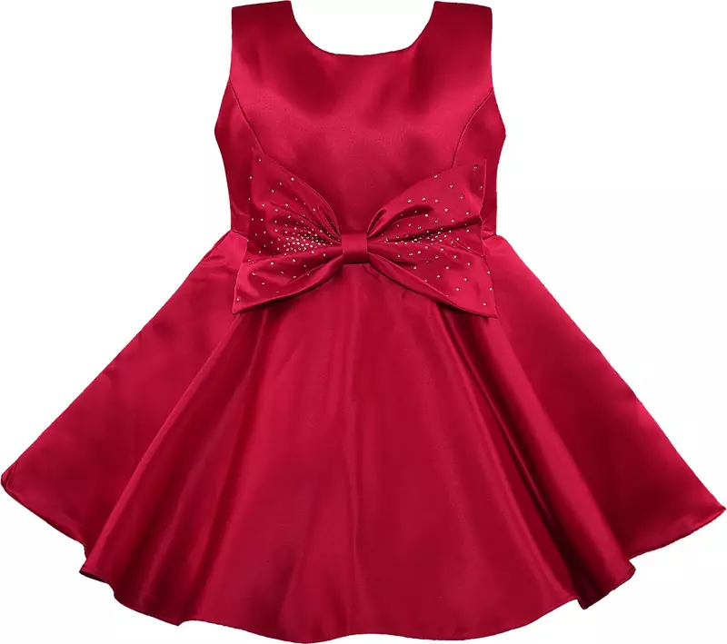 Red satin stitched Short Sleeve   dress