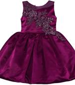 Purple satin stitched Sleeveless   dress