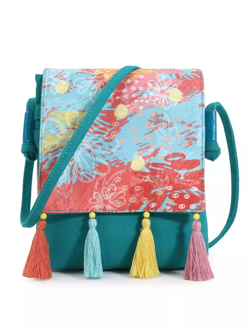 Rangoli Turquoise & Multi Polycotton Floral Digital Printed Sling Bag