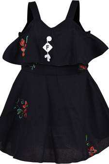 Black Rayon stitched Sleeveless   dress