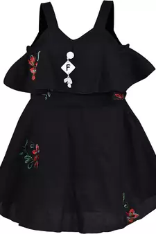 Black Rayon stitched Sleeveless   dress