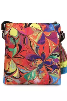 Rangoli Multi & Black Polycotton Floral Digital Print Sling Bag