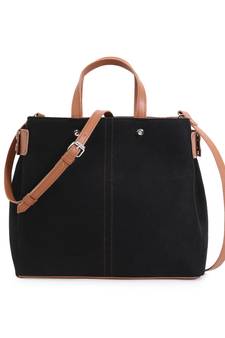 Classic Black & Brown Suede & Leatherette Solid Sling Bag