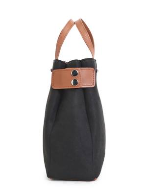 Classic Black & Brown Suede & Leatherette Solid Sling Bag 5