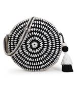 Mandala Natural & Black Acro Wool & Canvas Croatia Geometric Sling Bag