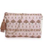 Blush Baby Pink & Gold Faux Silk Floral Emroidered Sling Bag