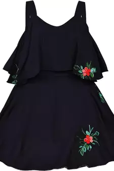 blue Cotton  stitched Sleeveless   dress