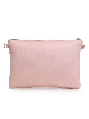 Blush Baby Pink & Gold Faux Silk Floral Emroidered Sling Bag 4