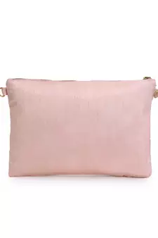 Blush Baby Pink & Gold Faux Silk Floral Emroidered Sling Bag