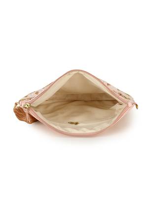Blush Baby Pink & Gold Faux Silk Floral Emroidered Sling Bag 5