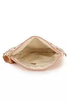 Blush Baby Pink & Gold Faux Silk Floral Emroidered Sling Bag