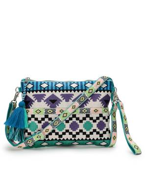 Tribal Turquoise & Multi Acrylic Jacquard Ethnic Motifs Embroidered Sling Bag 4