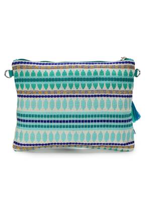 Tribal Turquoise & Multi Acrylic Jacquard Ethnic Motifs Embroidered Sling Bag 6