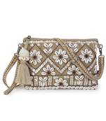 Boho Beige & White Cotton Jute & Canvas Boho Embellished Sling Bag