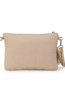 Boho Beige & White Cotton Jute & Canvas Boho Embellished Sling Bag
