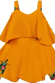 Yellow Georgette stitched Sleeveless   dress