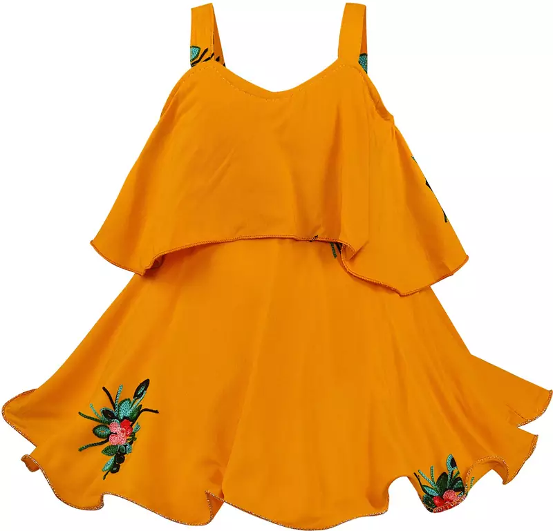 Yellow Georgette stitched Sleeveless   dress