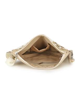 Boho Beige & White Cotton Jute & Canvas Boho Embellished Sling Bag 5