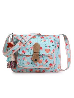 Rangoli Mint Green & Peach Polycotton Floral Digital Print Sling Bag 1