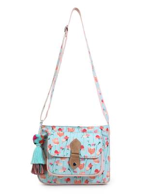 Rangoli Mint Green & Peach Polycotton Floral Digital Print Sling Bag 2