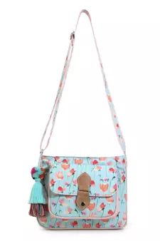 Rangoli Mint Green & Peach Polycotton Floral Digital Print Sling Bag