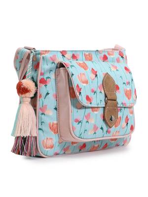 Rangoli Mint Green & Peach Polycotton Floral Digital Print Sling Bag 3