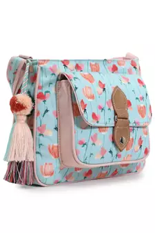 Rangoli Mint Green & Peach Polycotton Floral Digital Print Sling Bag