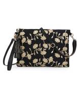 Lotus Black & Gold Faux Silk & Polyester Floral Emroidered Sling Bag