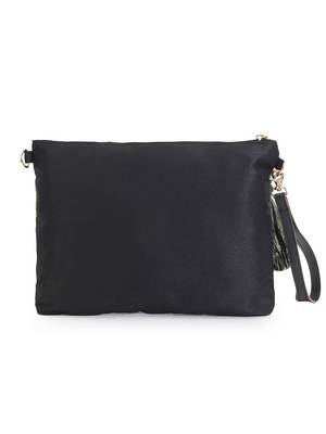 Lotus Black & Gold Faux Silk & Polyester Floral Emroidered Sling Bag 4