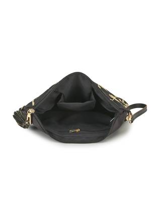 Lotus Black & Gold Faux Silk & Polyester Floral Emroidered Sling Bag 5