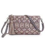 Ghoomar Silver, Pastel Pink & Multi Acrylic Jacquard Geometric Floral Embellished Sling Bag
