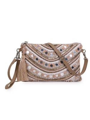 Ghoomar Pastel Pink & Multi Acrylic Jacquard &  Leatherette Ethnic Motifs Embellished Sling Bag 1