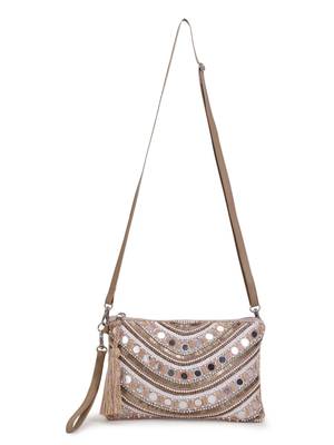 Ghoomar Pastel Pink & Multi Acrylic Jacquard &  Leatherette Ethnic Motifs Embellished Sling Bag 2