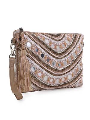 Ghoomar Pastel Pink & Multi Acrylic Jacquard &  Leatherette Ethnic Motifs Embellished Sling Bag 3