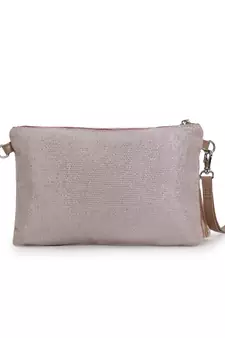 Ghoomar Pastel Pink & Multi Acrylic Jacquard &  Leatherette Ethnic Motifs Embellished Sling Bag