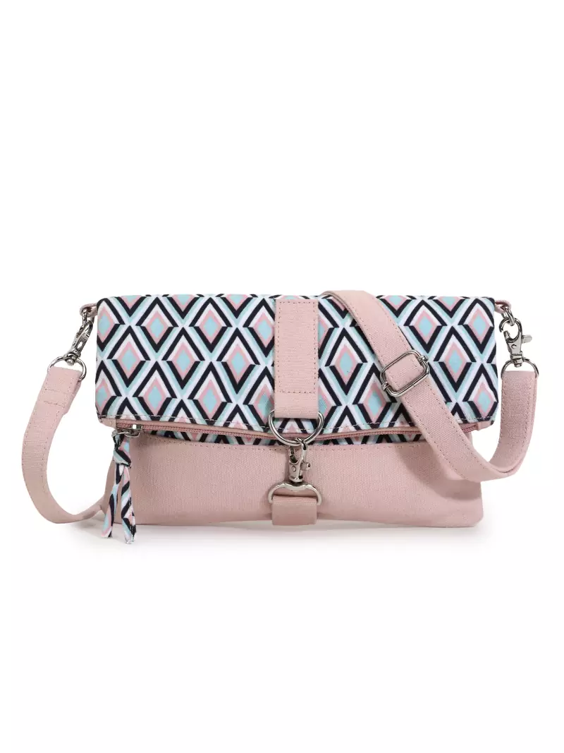 Geomat Coral & Multi Polycotton Geometric Digital Print Sling Bag