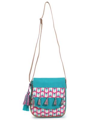 Rangoli Sea Green & Pink Polycotton Tulip Digital Print Sling Bag 2
