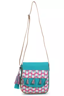 Rangoli Sea Green & Pink Polycotton Tulip Digital Print Sling Bag