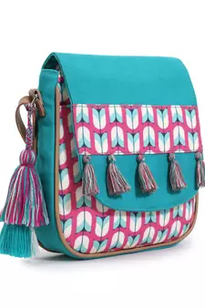 Rangoli Sea Green & Pink Polycotton Tulip Digital Print Sling Bag