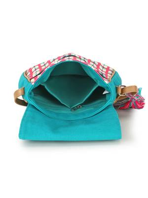 Rangoli Sea Green & Pink Polycotton Tulip Digital Print Sling Bag 5