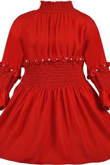 Red Cotton  stitched Sleeveless   dress