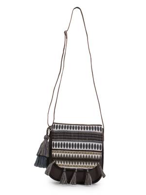Geomat Grey & Multi Acrylic Jacquard & Canvas Striped Sling Bag 2