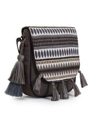 Geomat Grey & Multi Acrylic Jacquard & Canvas Striped Sling Bag 3