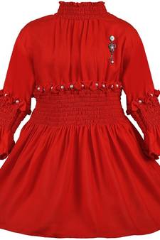 Red Cotton  stitched Sleeveless   dress