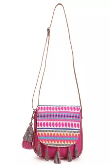 Geomat Pink & Multi Acrylic Jacquard & Canvas Striped Sling Bag