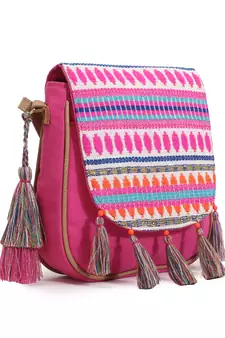 Geomat Pink & Multi Acrylic Jacquard & Canvas Striped Sling Bag