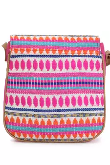 Geomat Pink & Multi Acrylic Jacquard & Canvas Striped Sling Bag