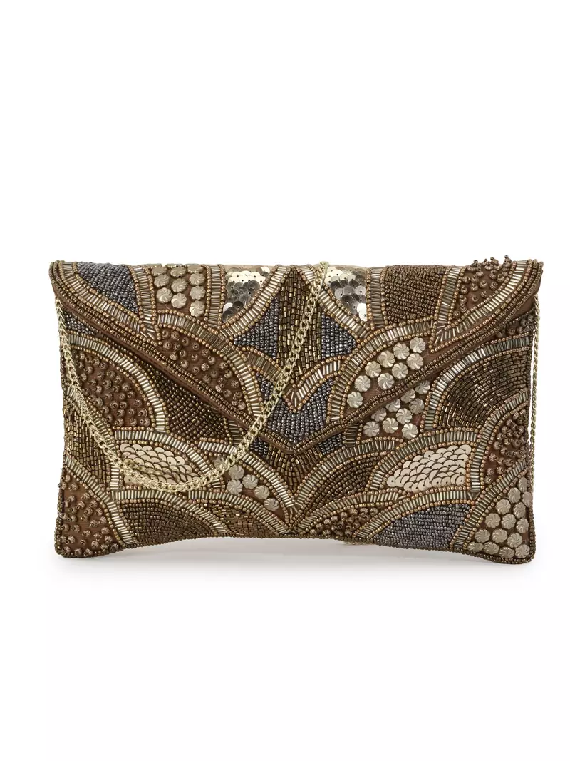 Ghoomar Copper Cotton Canvas Abstract Embellished Sling Bag