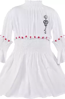 White Cotton  stitched Sleeveless   dress